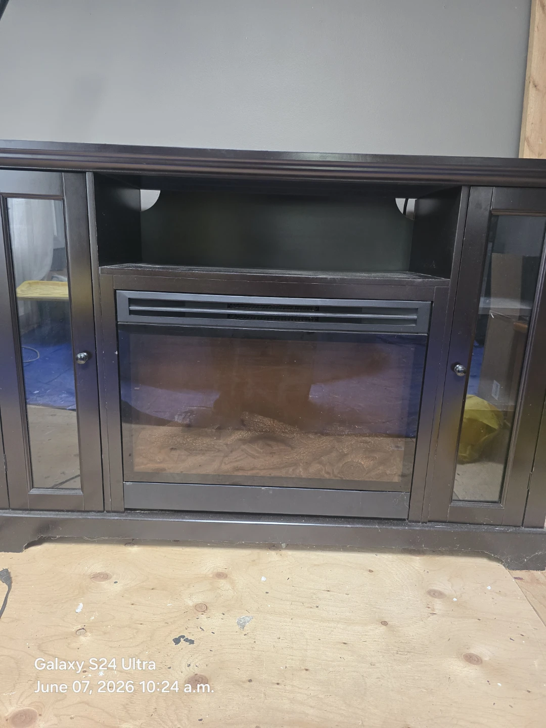 Dark Wood Media Console with Electric Fireplace - photo 3
