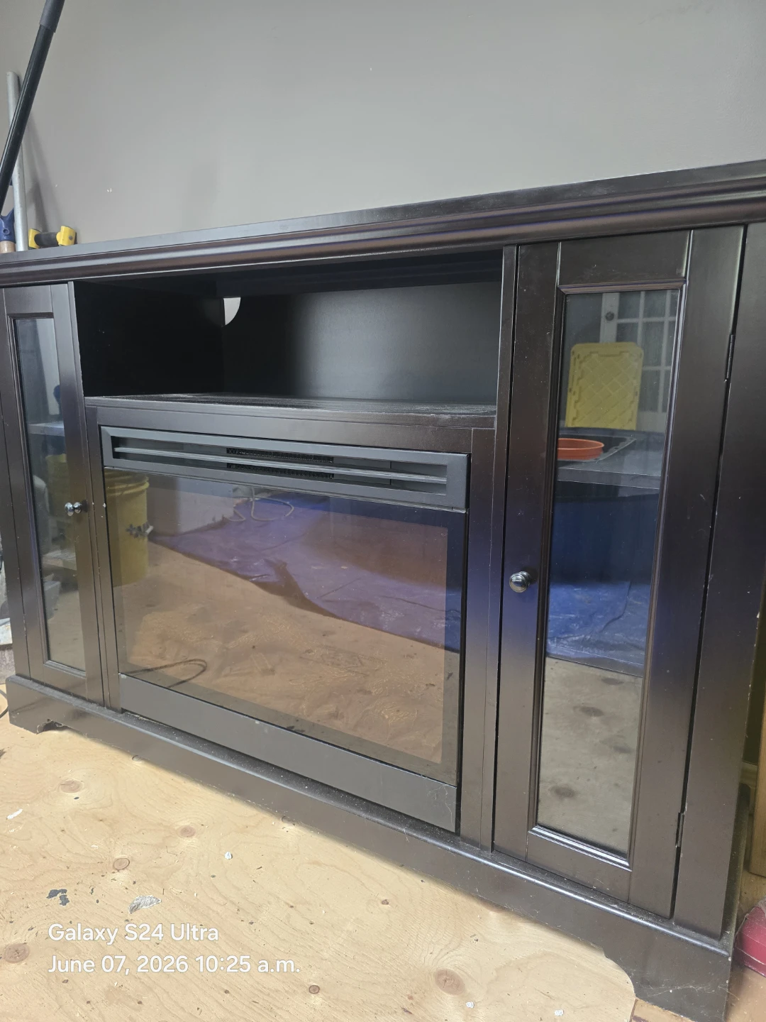 Dark Wood Media Console with Electric Fireplace - photo 4