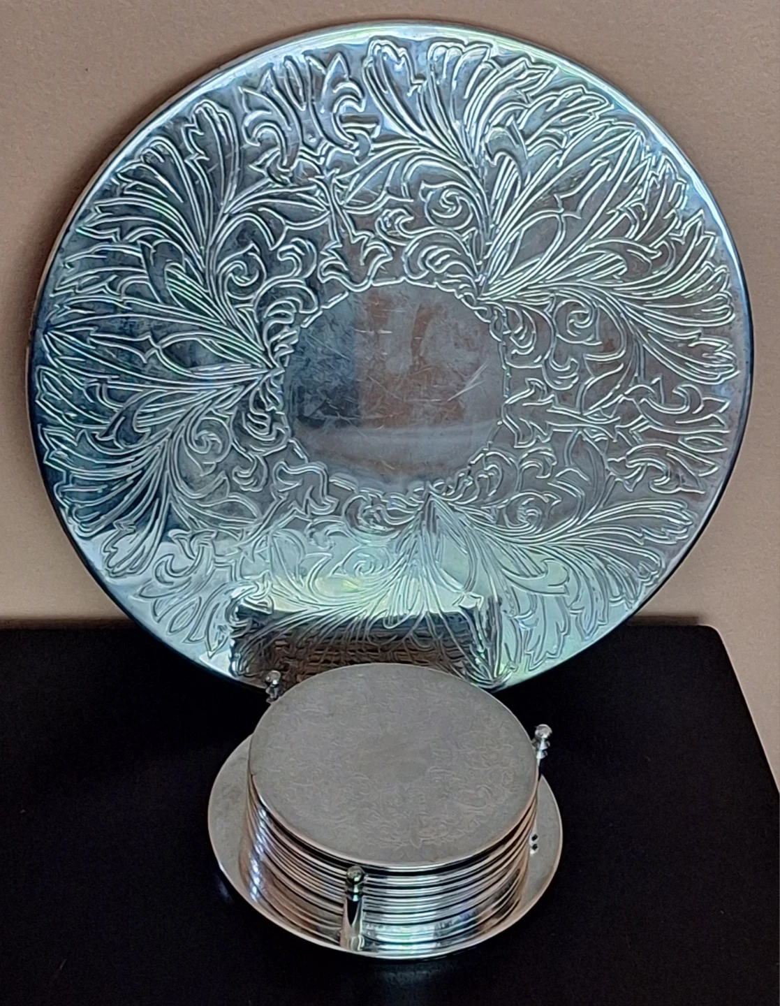Silver Plated Tray/Trivit  and Coasters Set