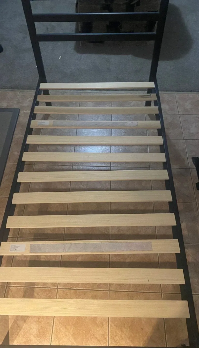 Metal Bed Frame with Wooden Slats