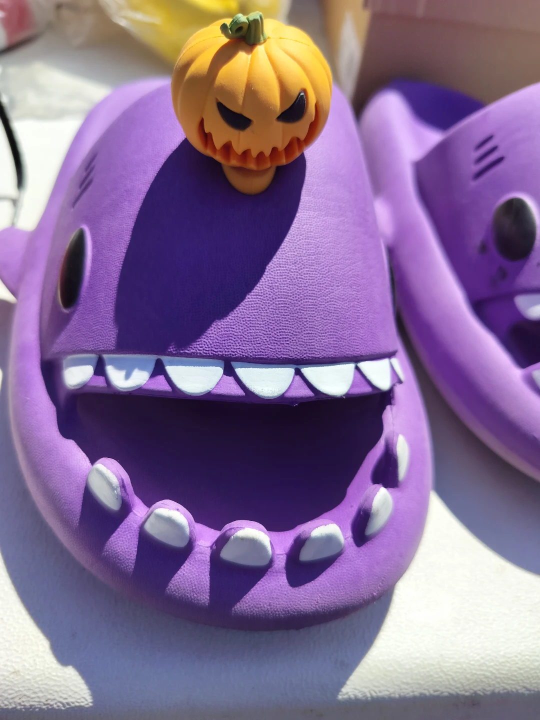 Purple Shark Slides with Pumpkin Detail - Size 44-45 - photo 2