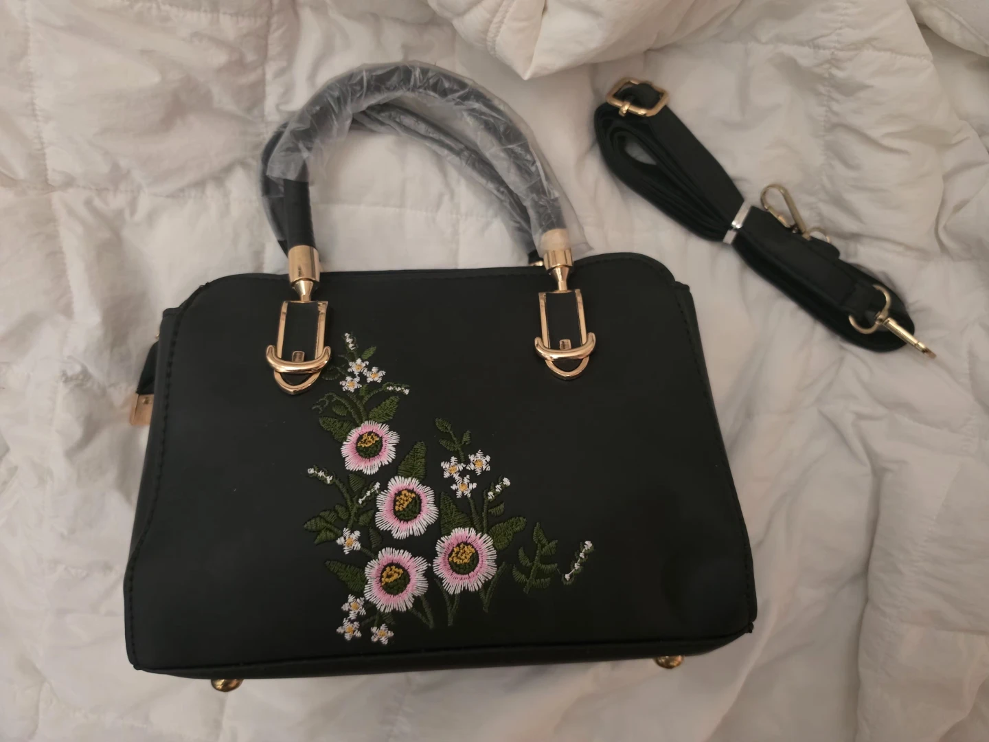 Small Embroidered Satchel Handbag with Shoulder Strap ⚽️
