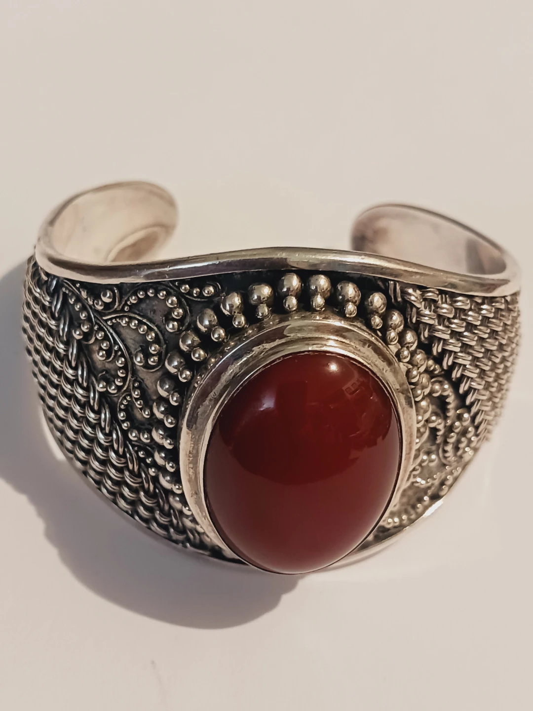 Stunning Sterling Silver 925 Large Carnelian Stone Cuff Bracelet