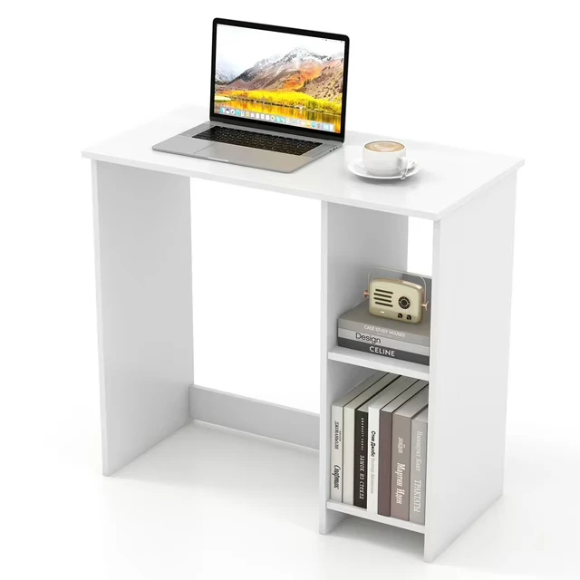 White Compact Wooden Home Desk with Shelves - photo 2