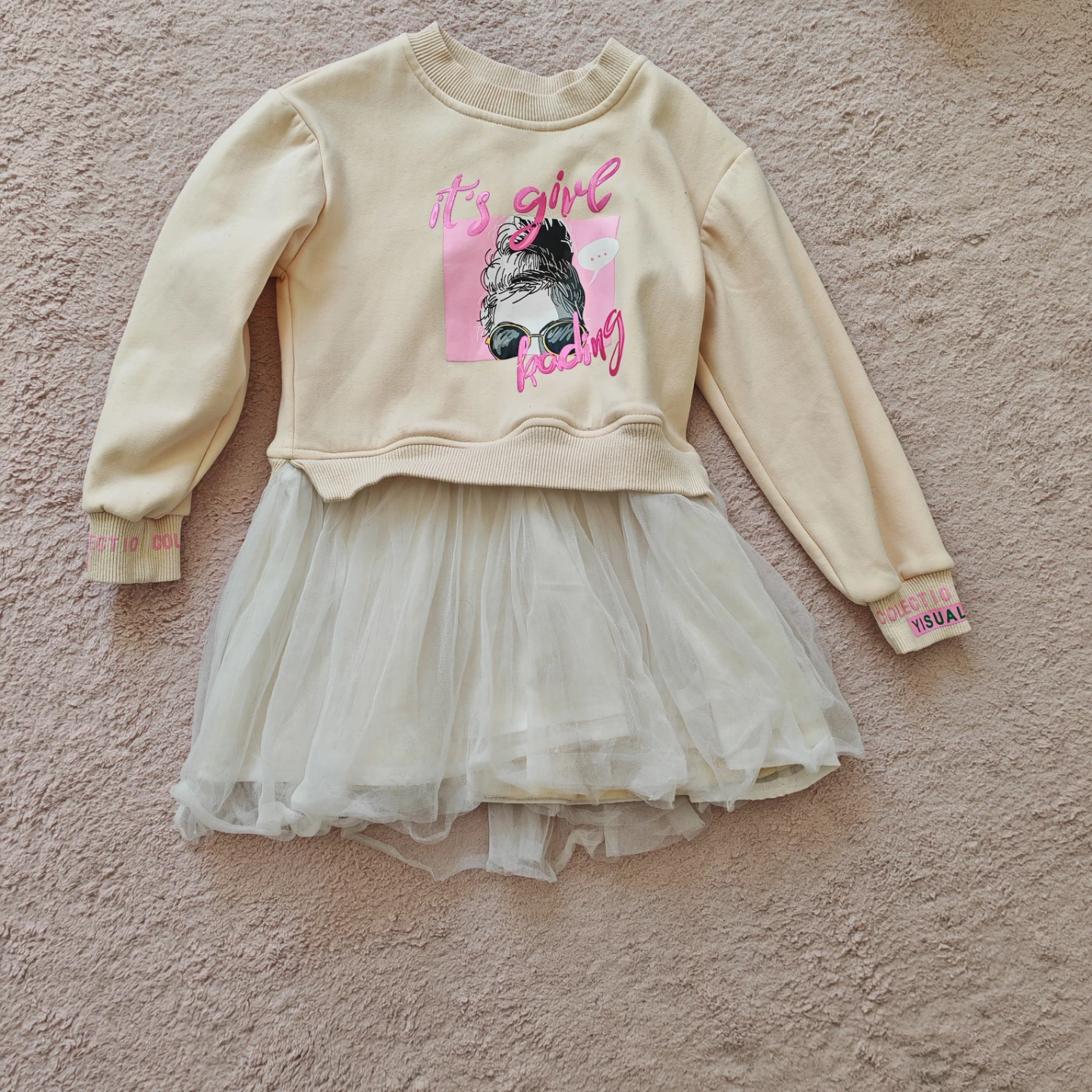 Cream Sweatshirt Dress with Tulle Skirt - photo 2