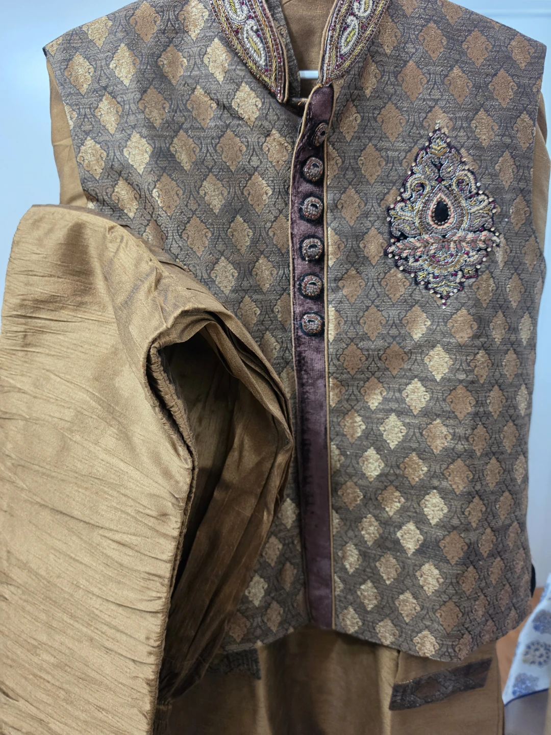 Embroidered Nehru Jacket and Trousers Set