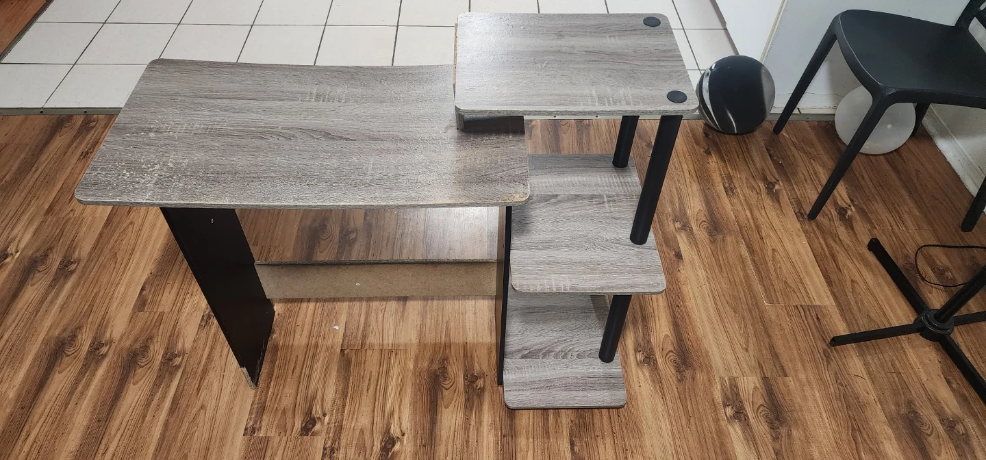 Grey Wood Computer Desk with Shelving