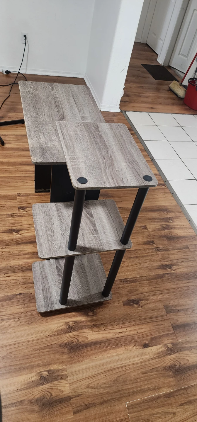 Grey Wood Computer Desk with Shelving - photo 2