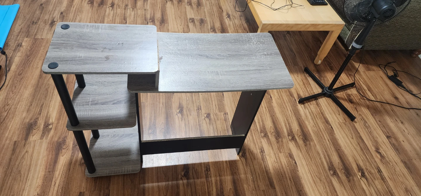 Grey Wood Computer Desk with Shelving - photo 3