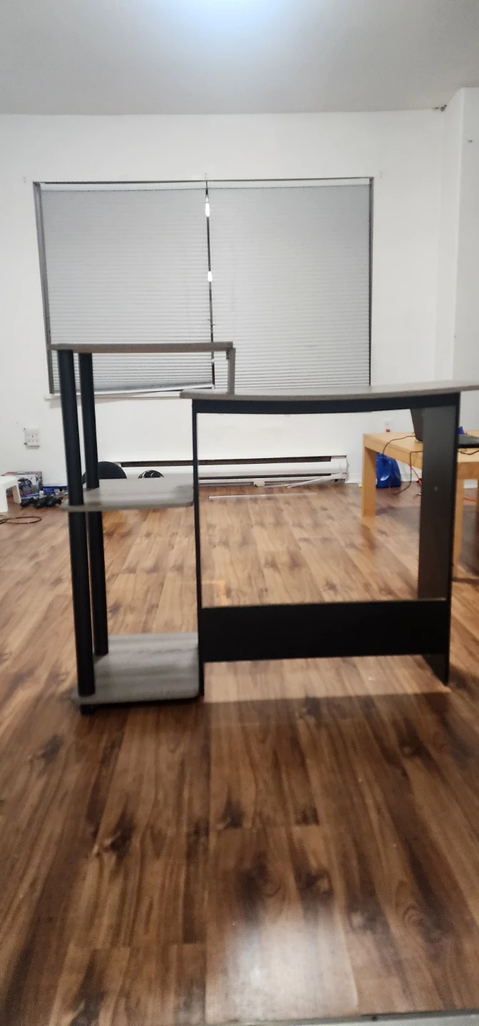 Grey Wood Computer Desk with Shelving - photo 4