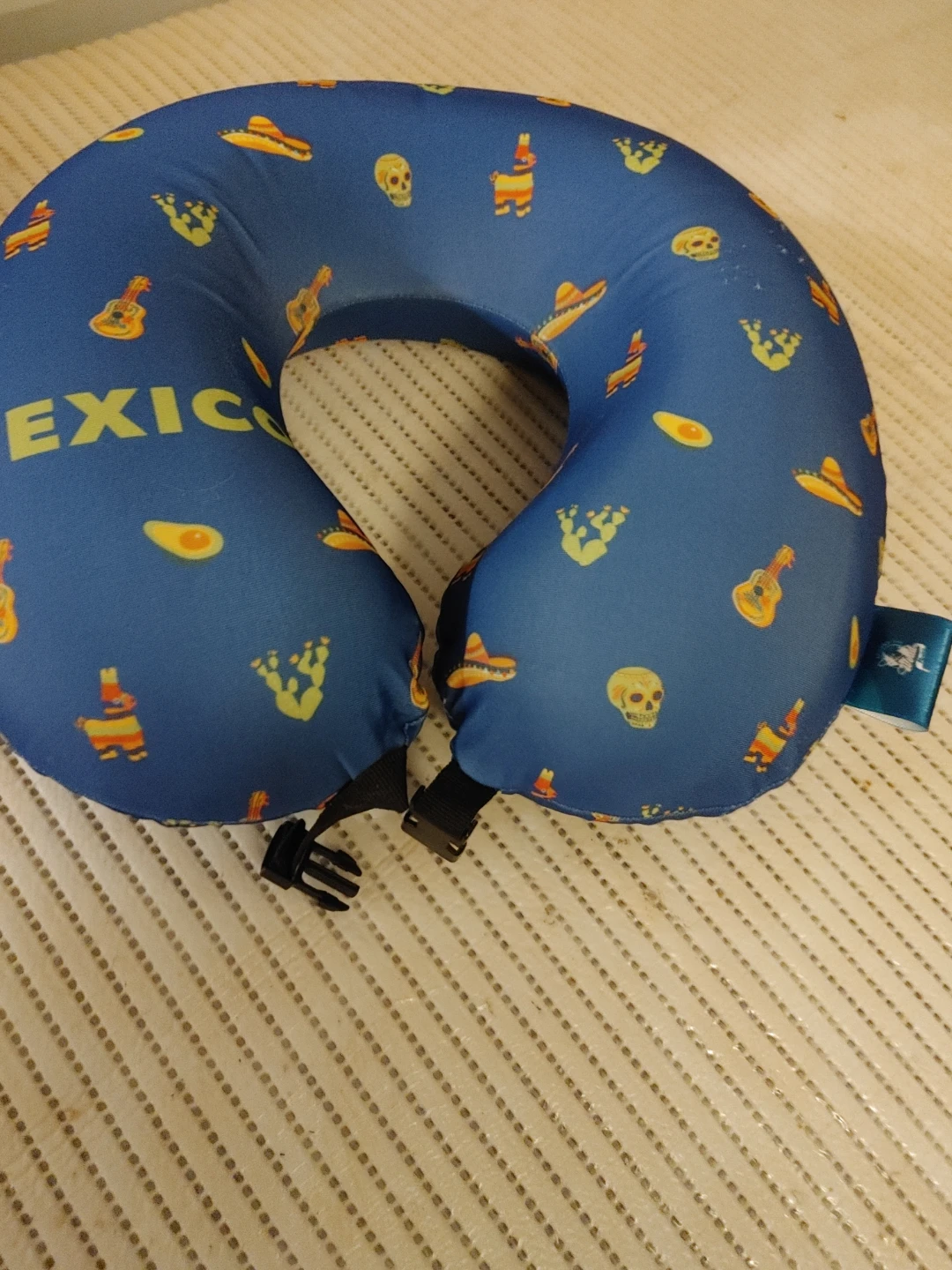 Travel Neck Pillow - Blue with Mexican Motifs