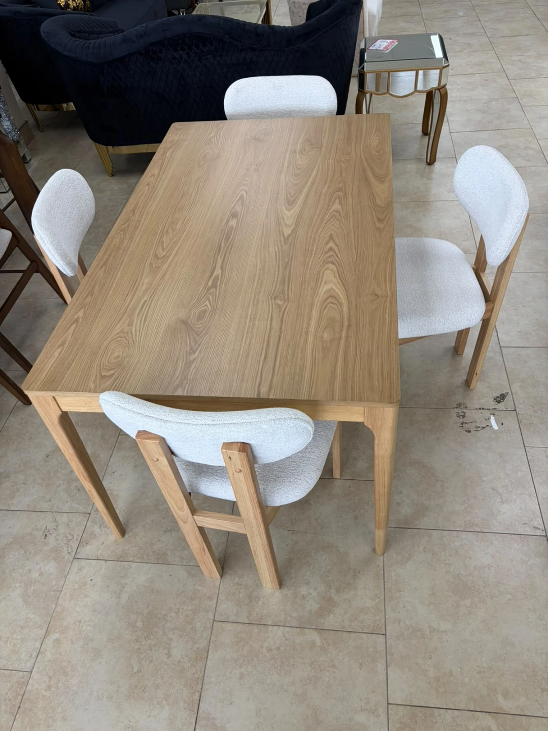 Wooden Dining Table with Upholstered Chairs