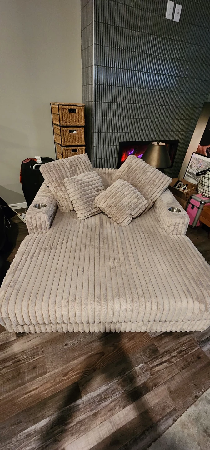 Cream Corduroy Chaise Lounge with Cup Holders - photo 4