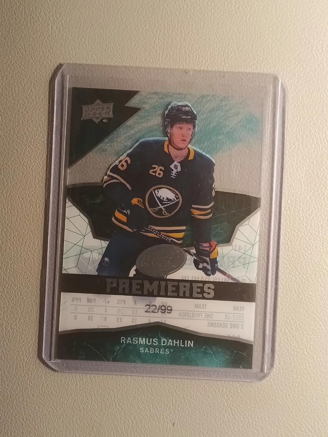 2018-19 Upper Deck Premieres Rasmus Dahlin 22/99 Mint