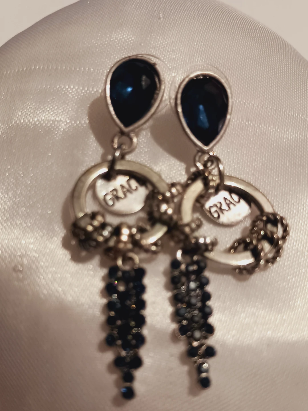 New !! Blue Teardrop Dangle Earrings with GRACE Charms - photo 2