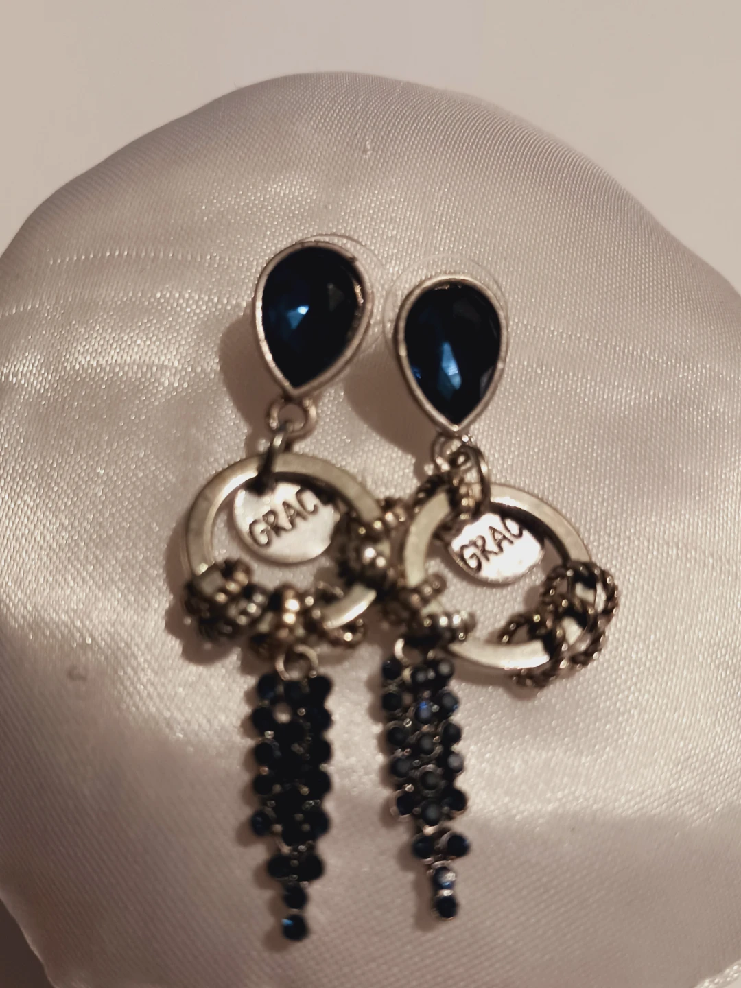 New !! Blue Teardrop Dangle Earrings with GRACE Charms - photo 3