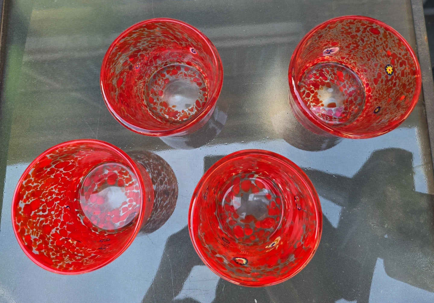 Set of 4 Red Floral Glass Tumblers Murano glass hand blown - photo 2