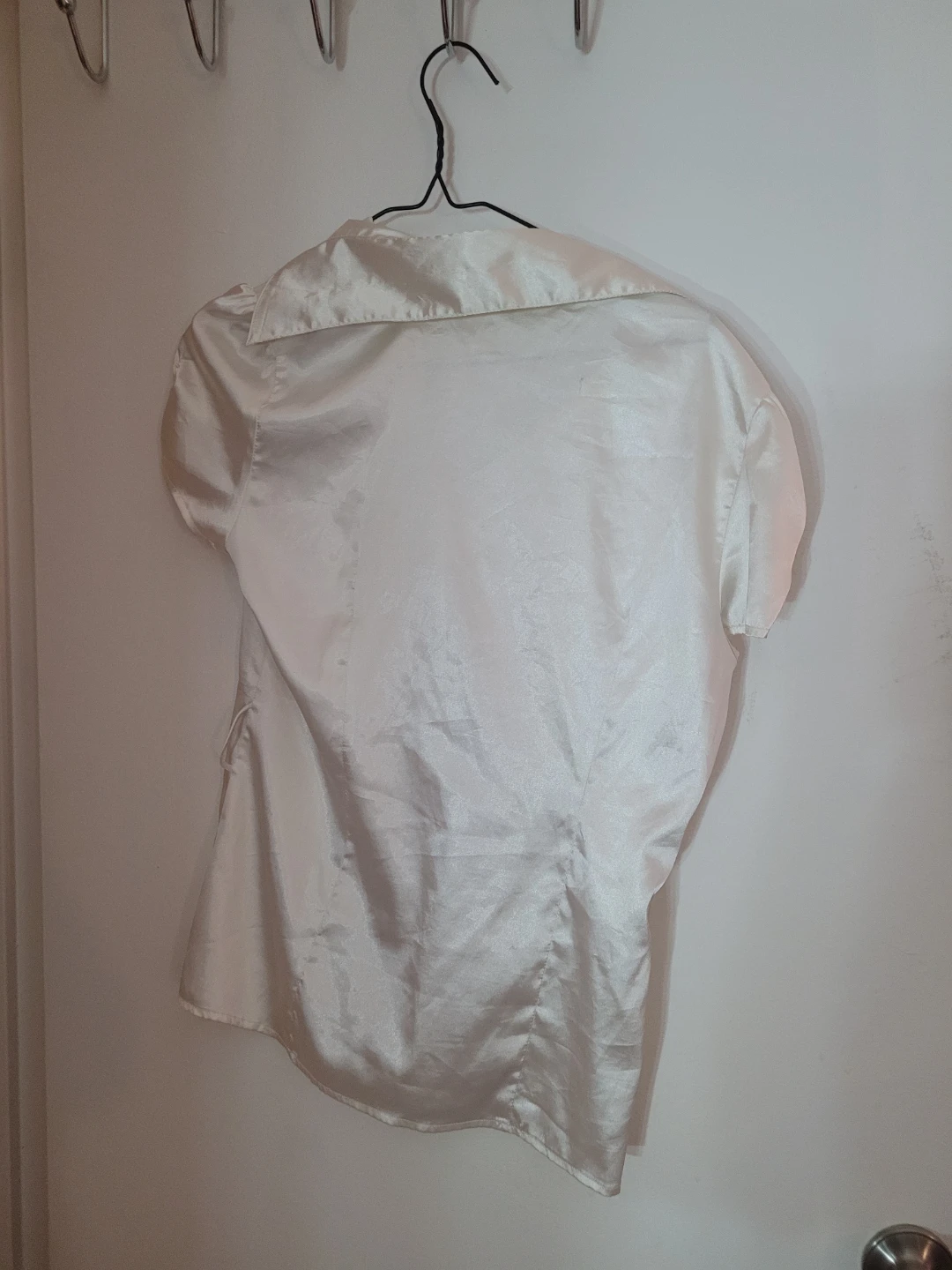 White Satin Button-Up Blouse - photo 2