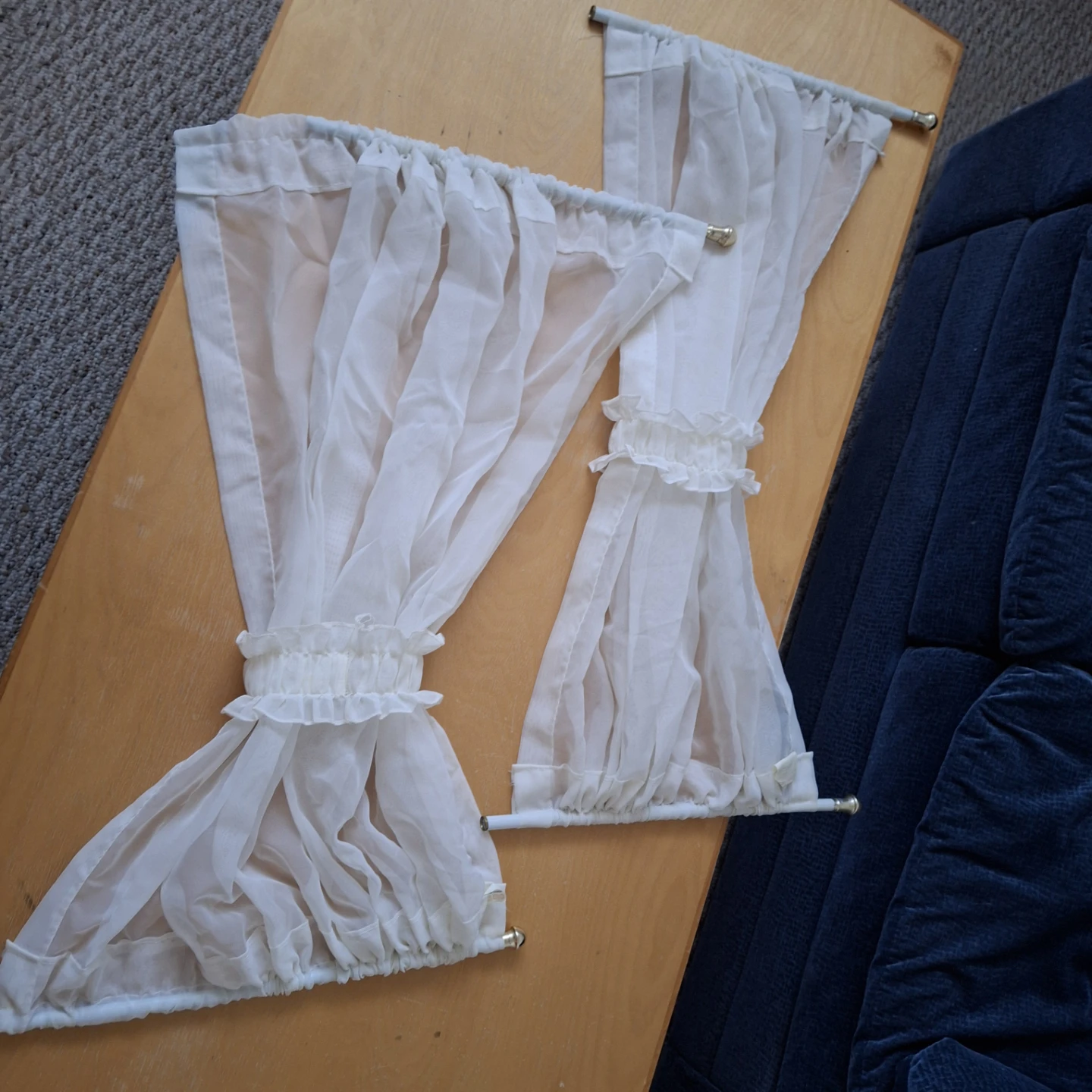 White sheer cafe curtains with ruffles
