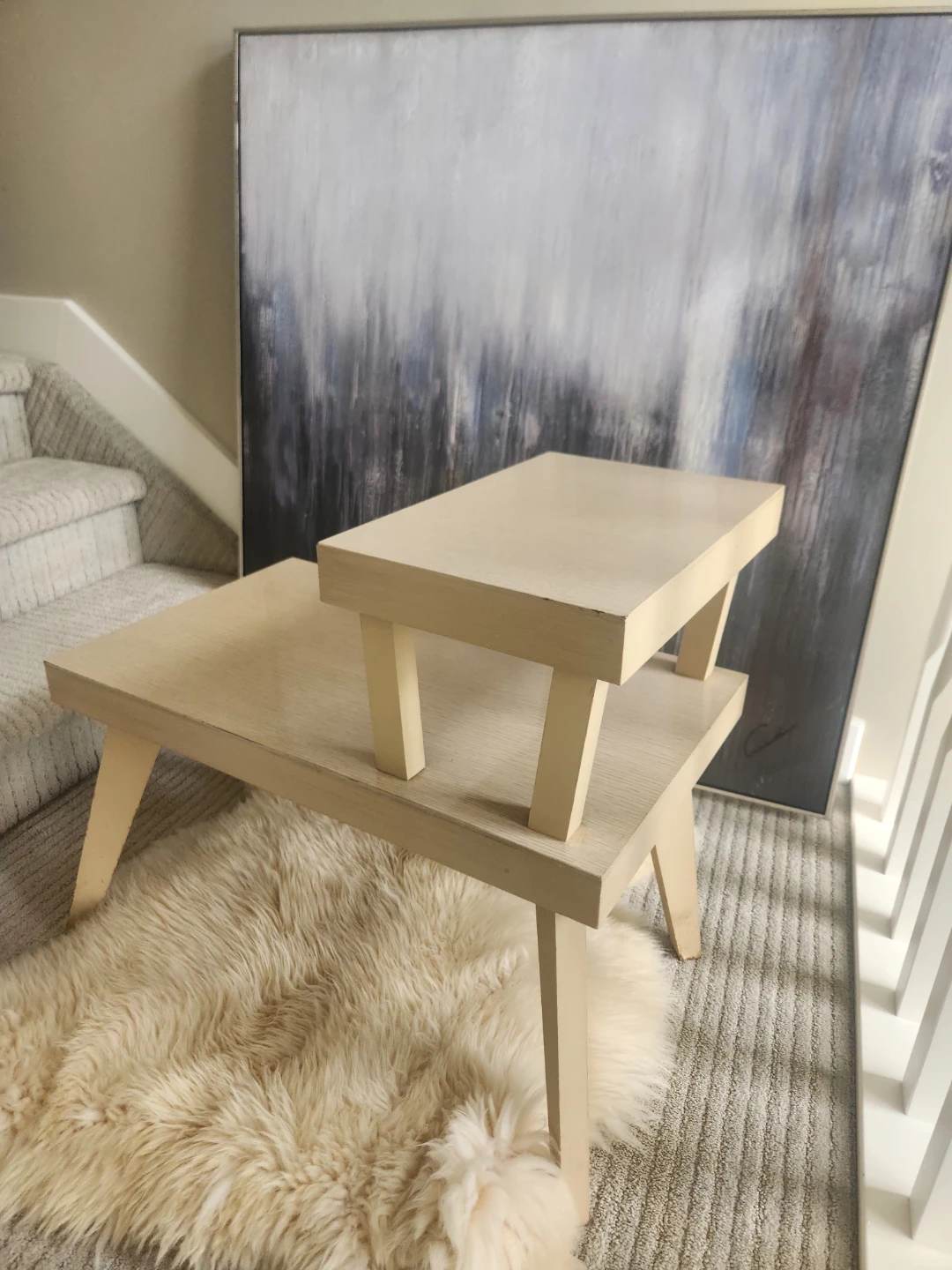 Two-tier 1950s wood side table