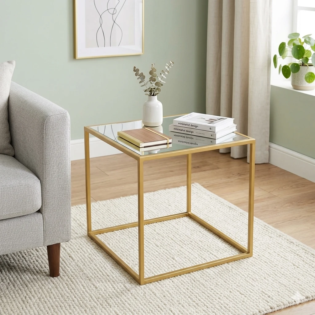 Modern Gold & Glass Square Side Table / End Table