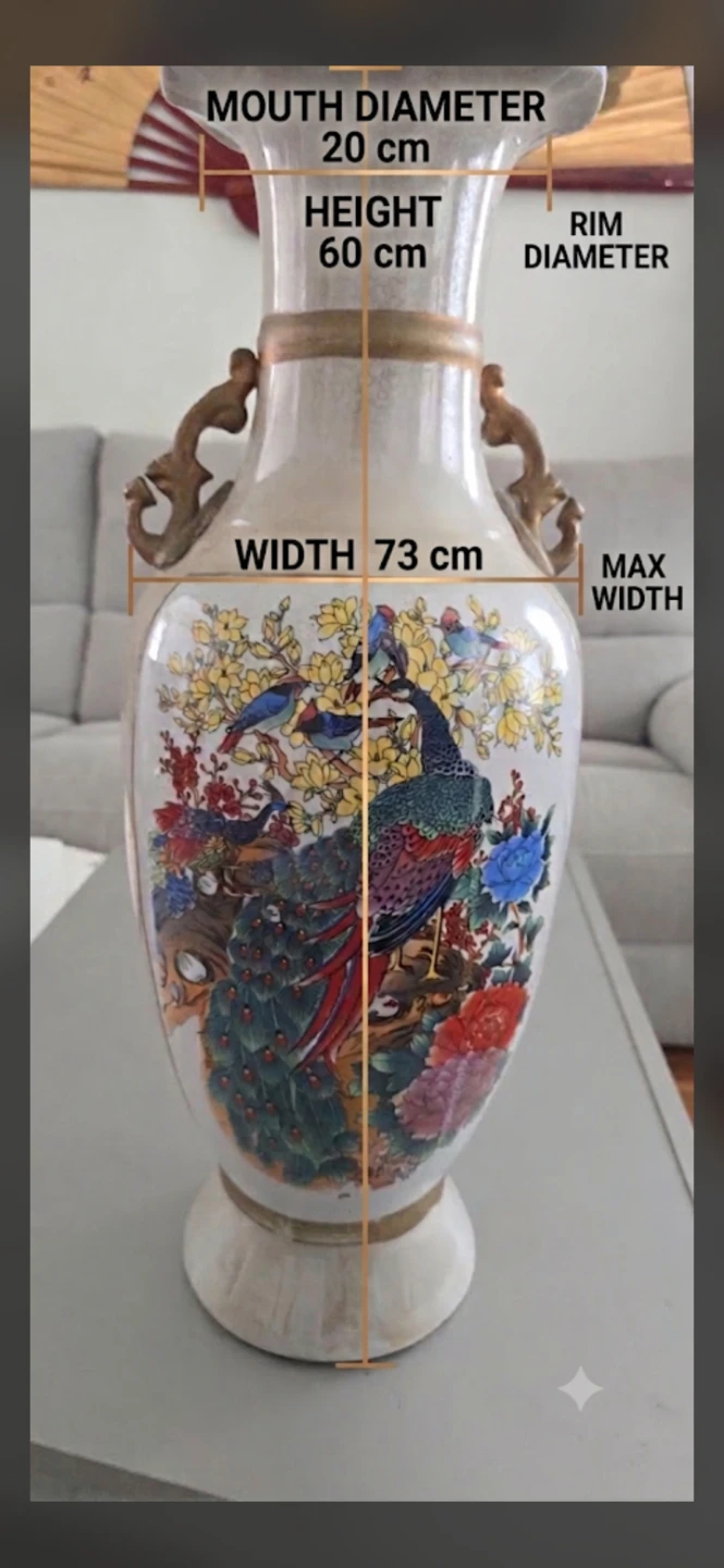 Large Decorative Porcelain Vase - Peacock Design - photo 2