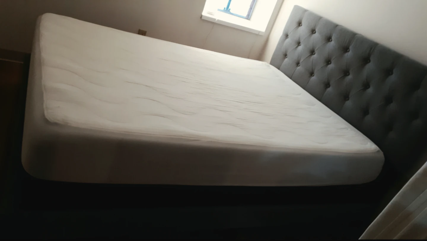 Grey Upholstered Queen Bed Frame with Tufted Headboard - photo 3