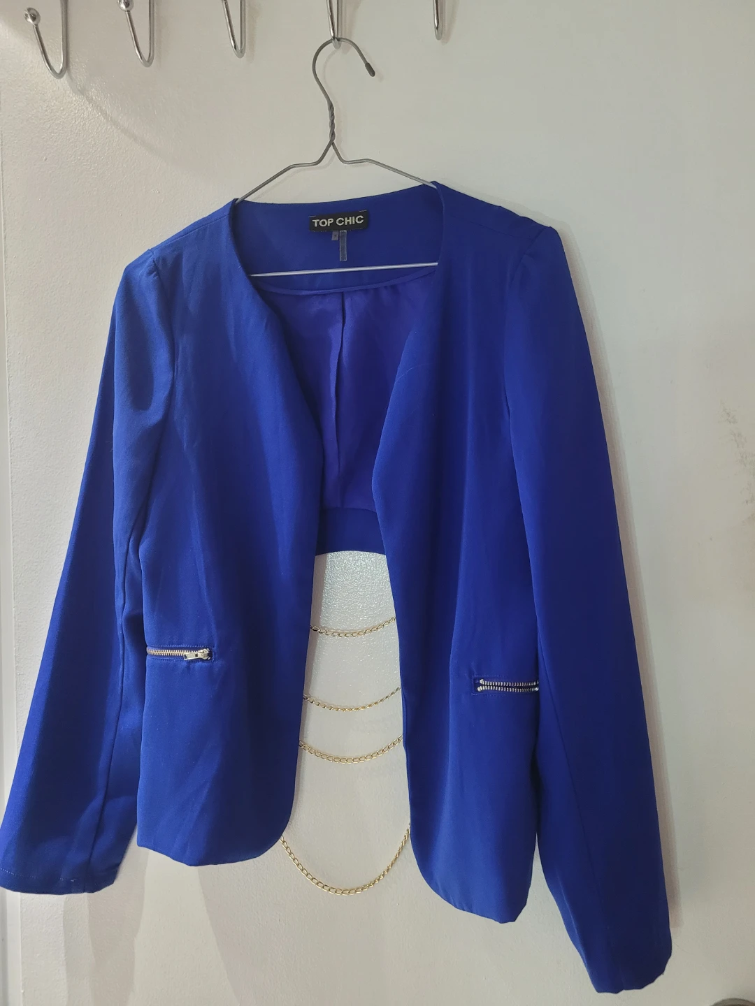 Blue Blazer with Gold Chain Detail on the back