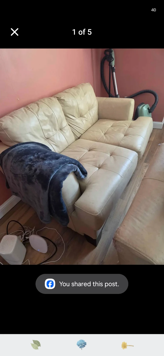 Ashley Furniture Cream Leather Sectional Sofa - photo 2