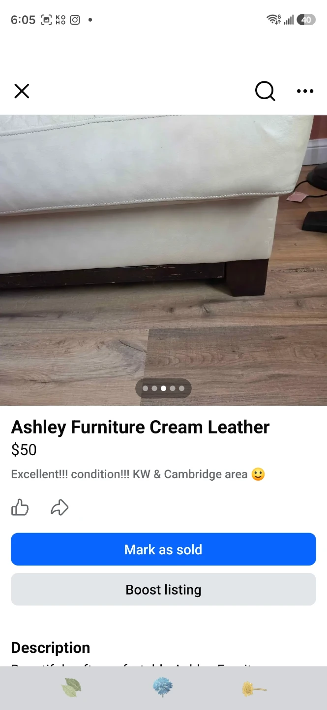 Ashley Furniture Cream Leather Sectional Sofa - photo 3