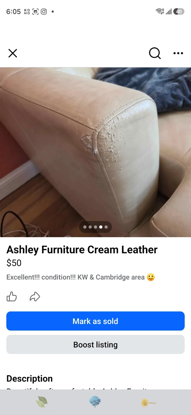 Ashley Furniture Cream Leather Sectional Sofa - photo 4