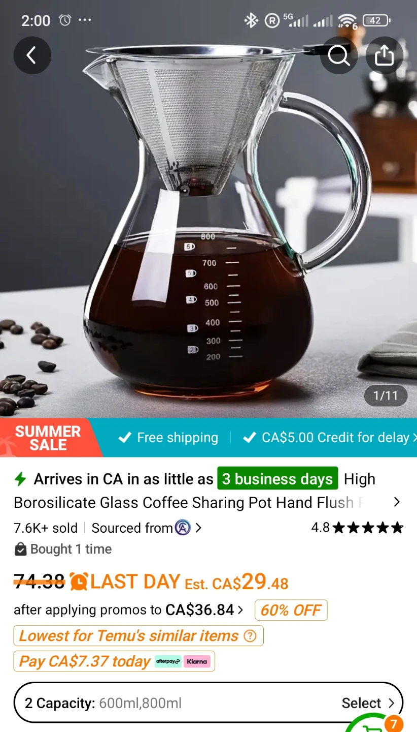 Borosilicate Glass Coffee Pot with Filter - photo 3