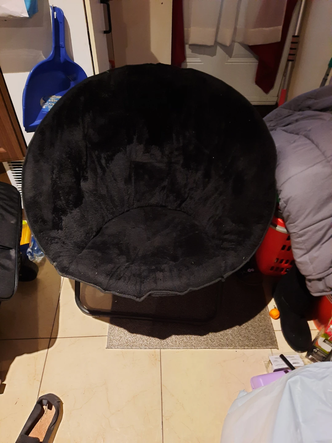 Black Comfy Fuzzy Plush faux fur Moon Bowl Foldable Chair - photo 2