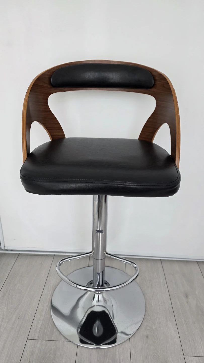 MOVING SALE- Adjustable Bar Stools - Black Leather & Wood - photo 2
