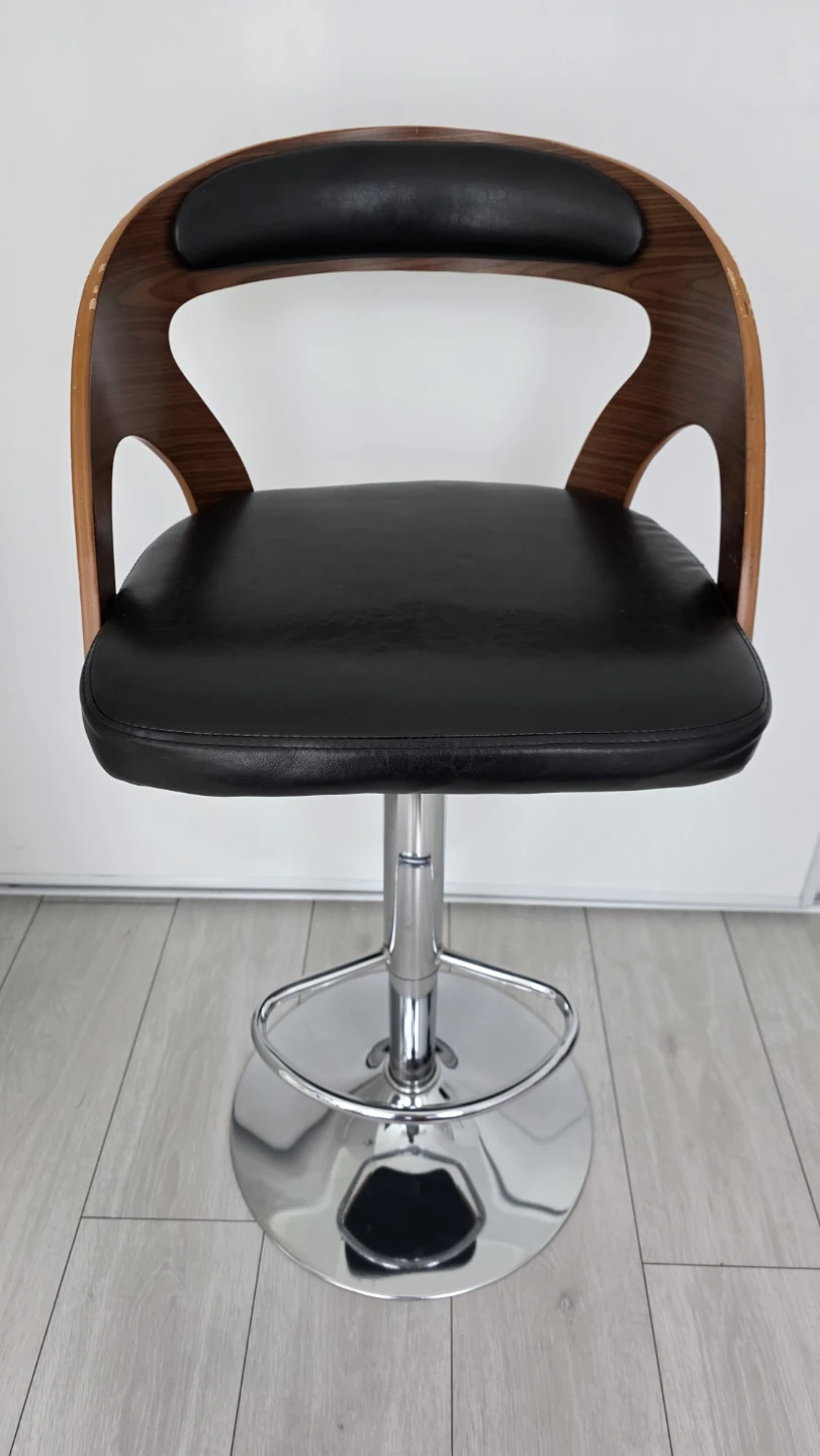 MOVING SALE- Adjustable Bar Stools - Black Leather & Wood - photo 3