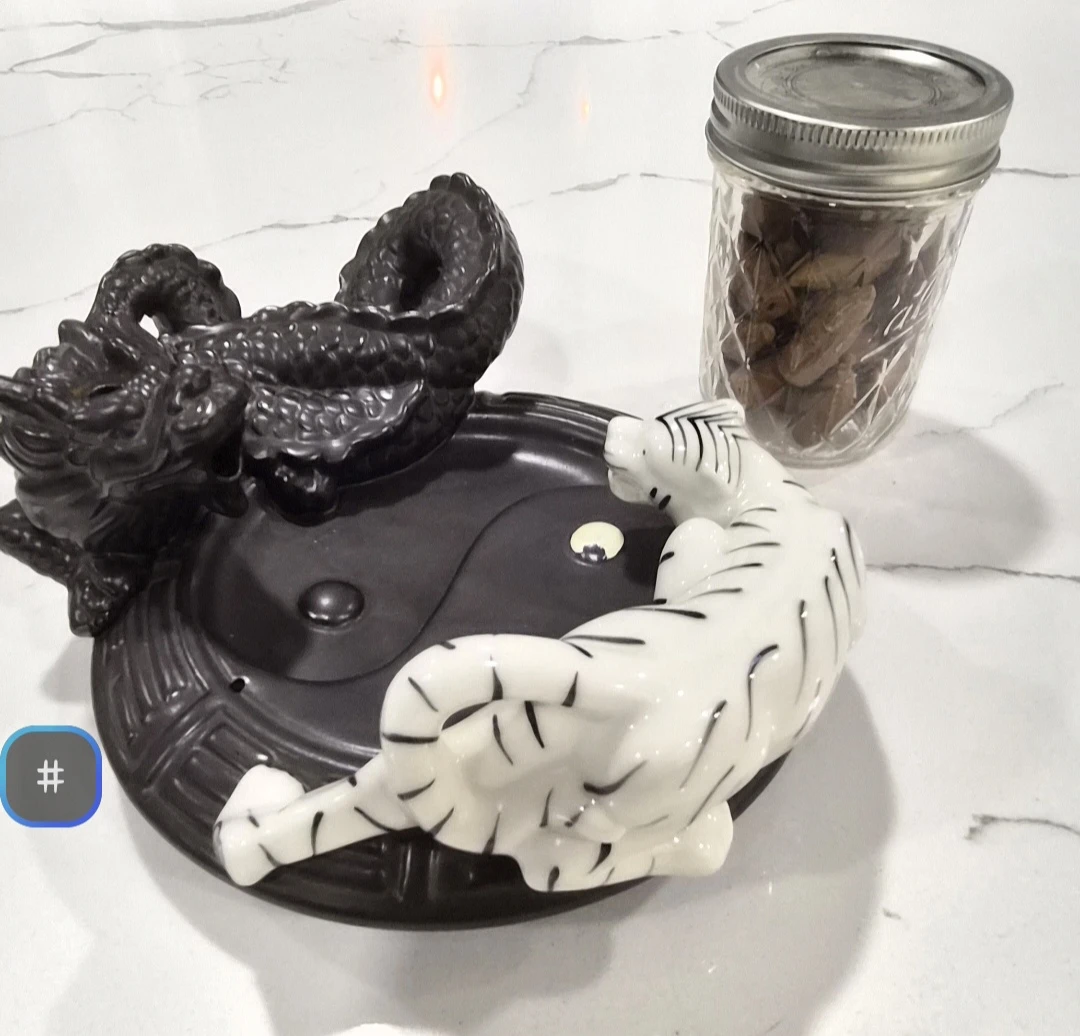 Yin Yang Dragon and Tiger Incense Burner Holder