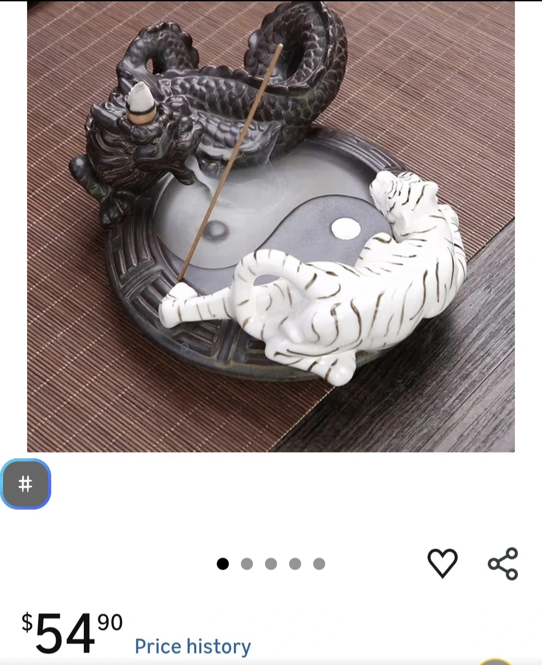 Yin Yang Dragon and Tiger Incense Burner Holder - photo 3