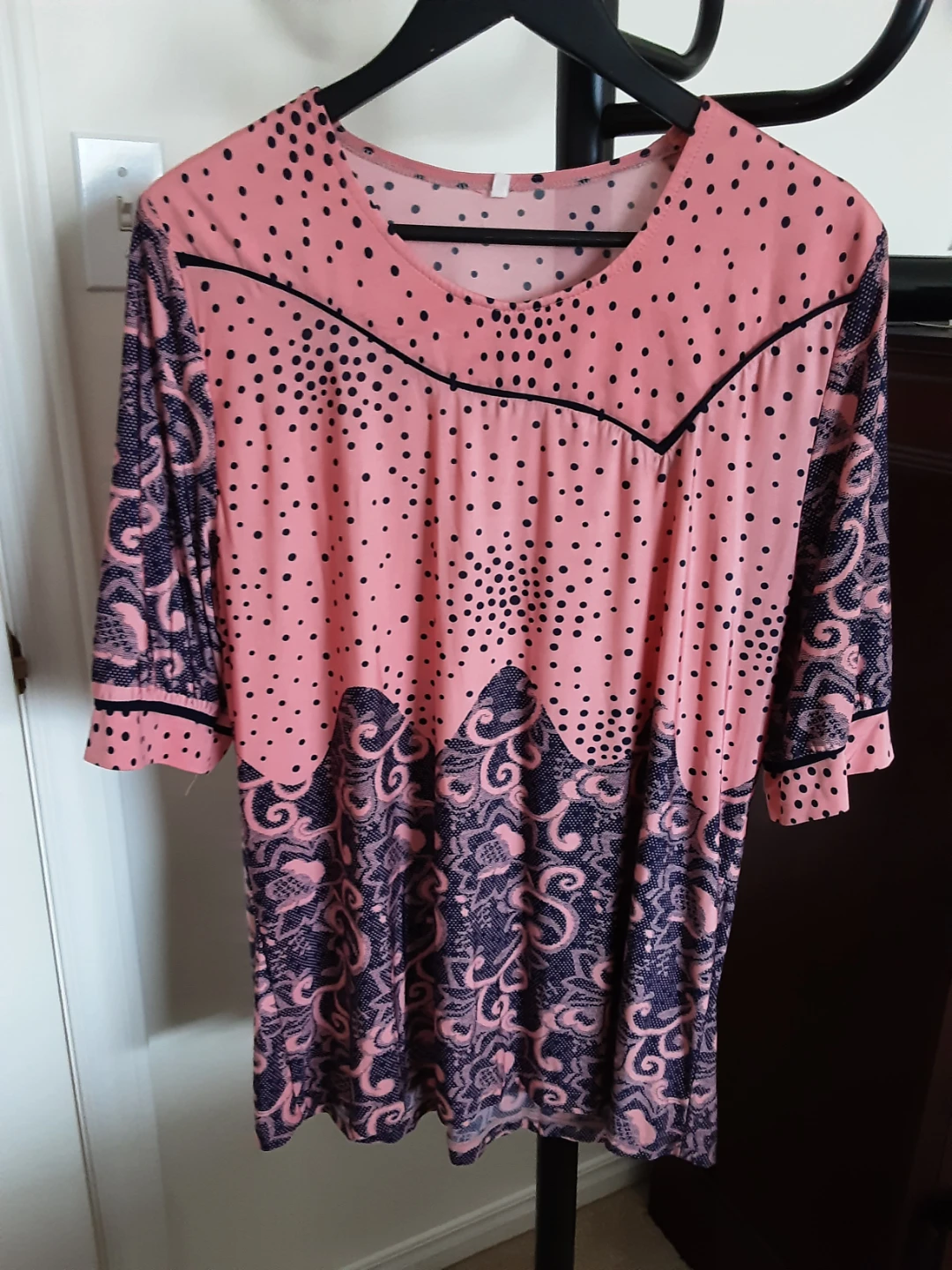 Pink and Navy Patterned Blouse
