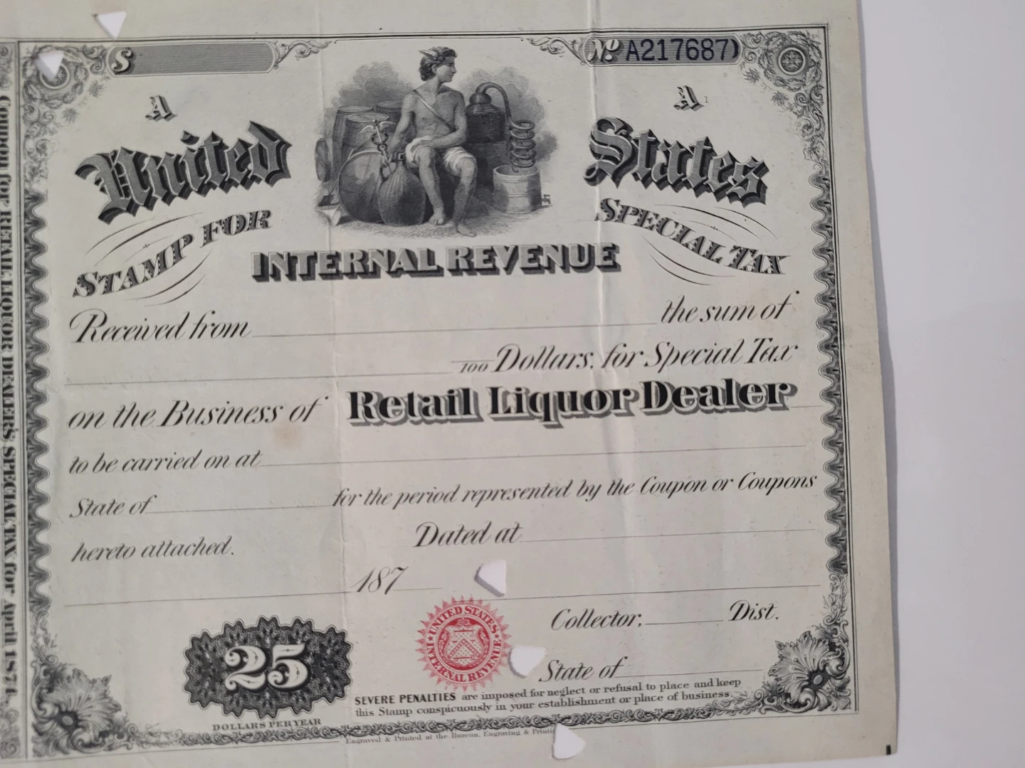 United States Special Tax Stamp for Retail Liquor Dealer - photo 2