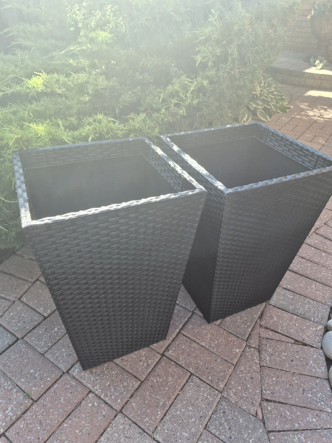 Two Black Wicker Planters