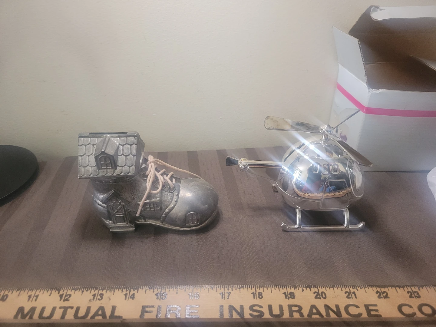 Vintage House Boot & Helicopter Coin Silver Plate Banks