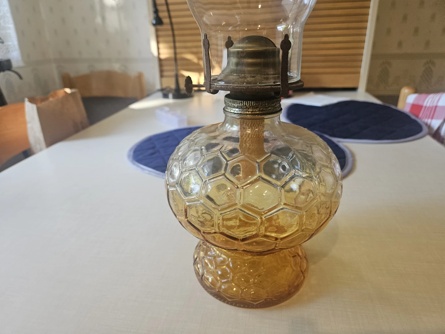 Vintage Amber Glass Honeycomb Oil Lamp