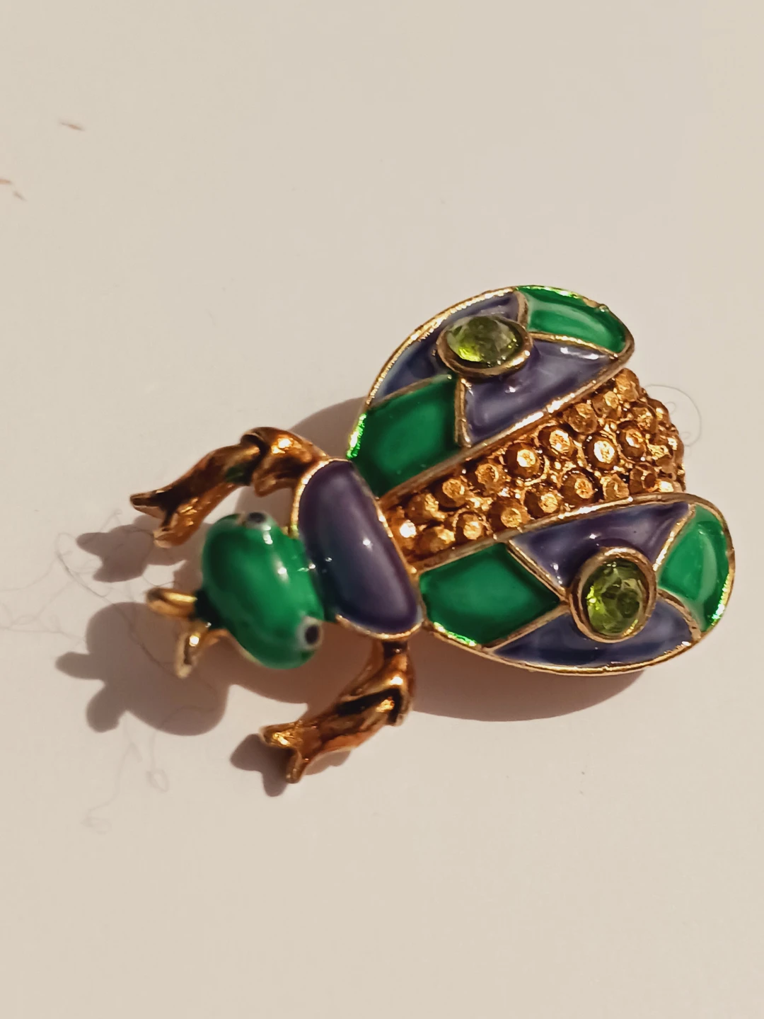 Stunning Bug Brooch with Green and Purple Enamel