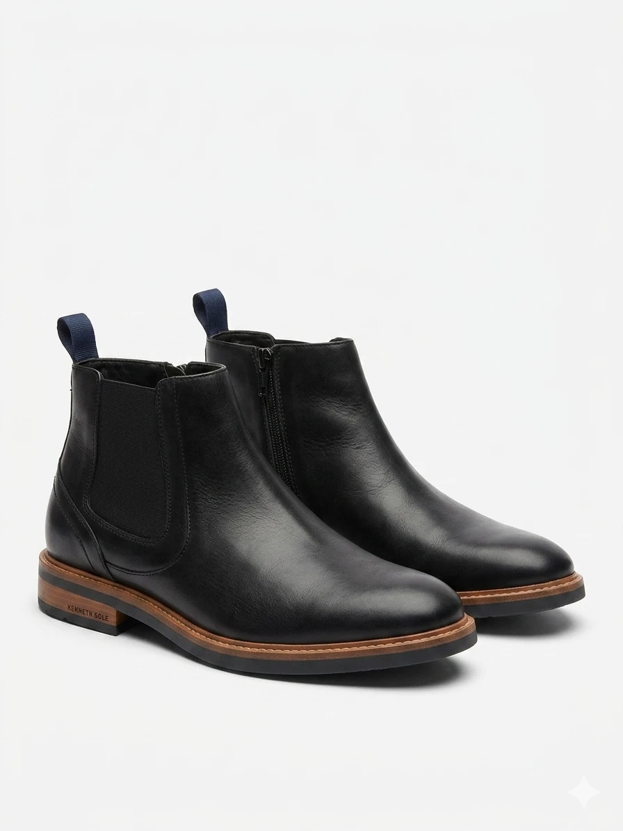 Kenneth Cole Black Leather Chelsea Boots