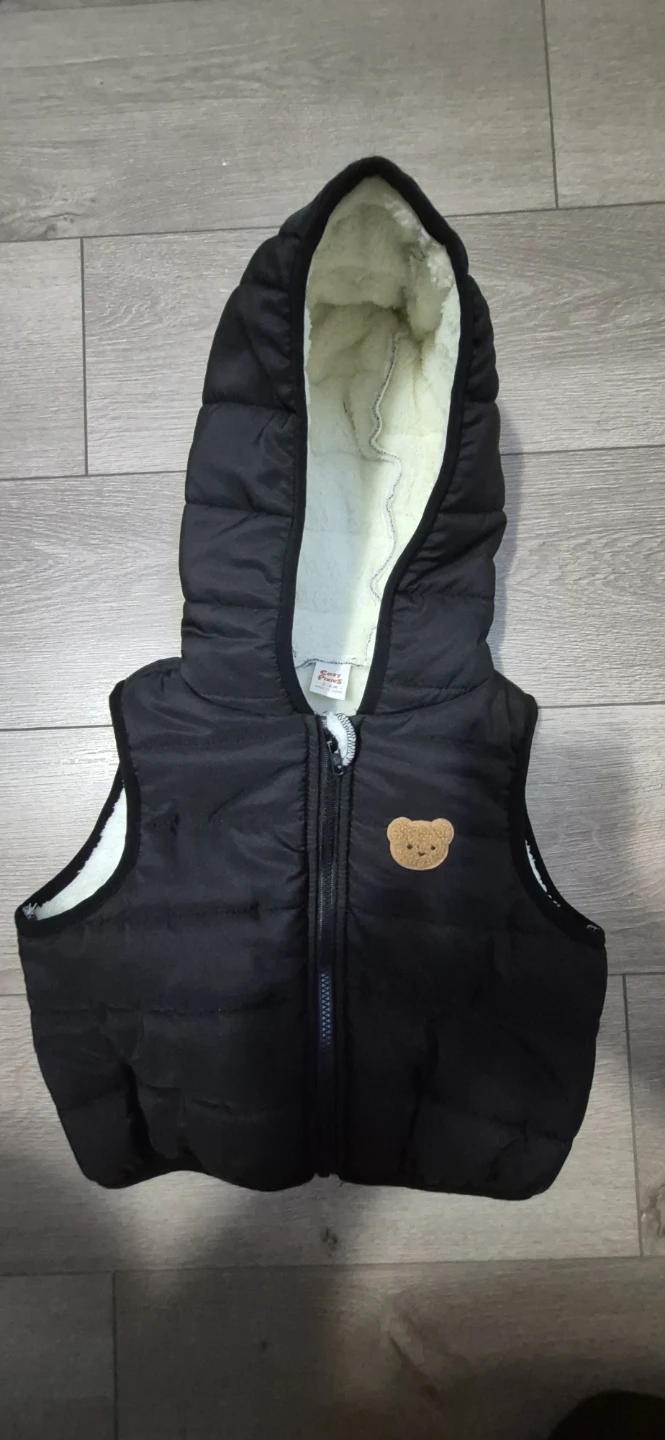 Cozy Pixies Black Hooded Vest with Bear Patch - Size 3T