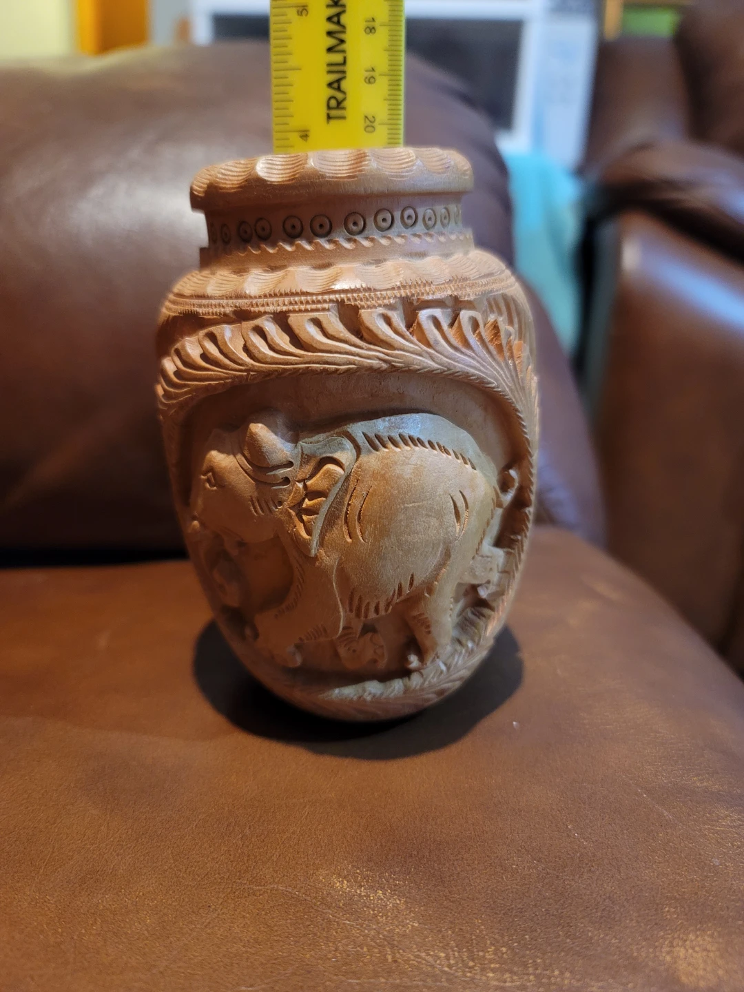 SINGIRI Wooden Carved Elephant Vase