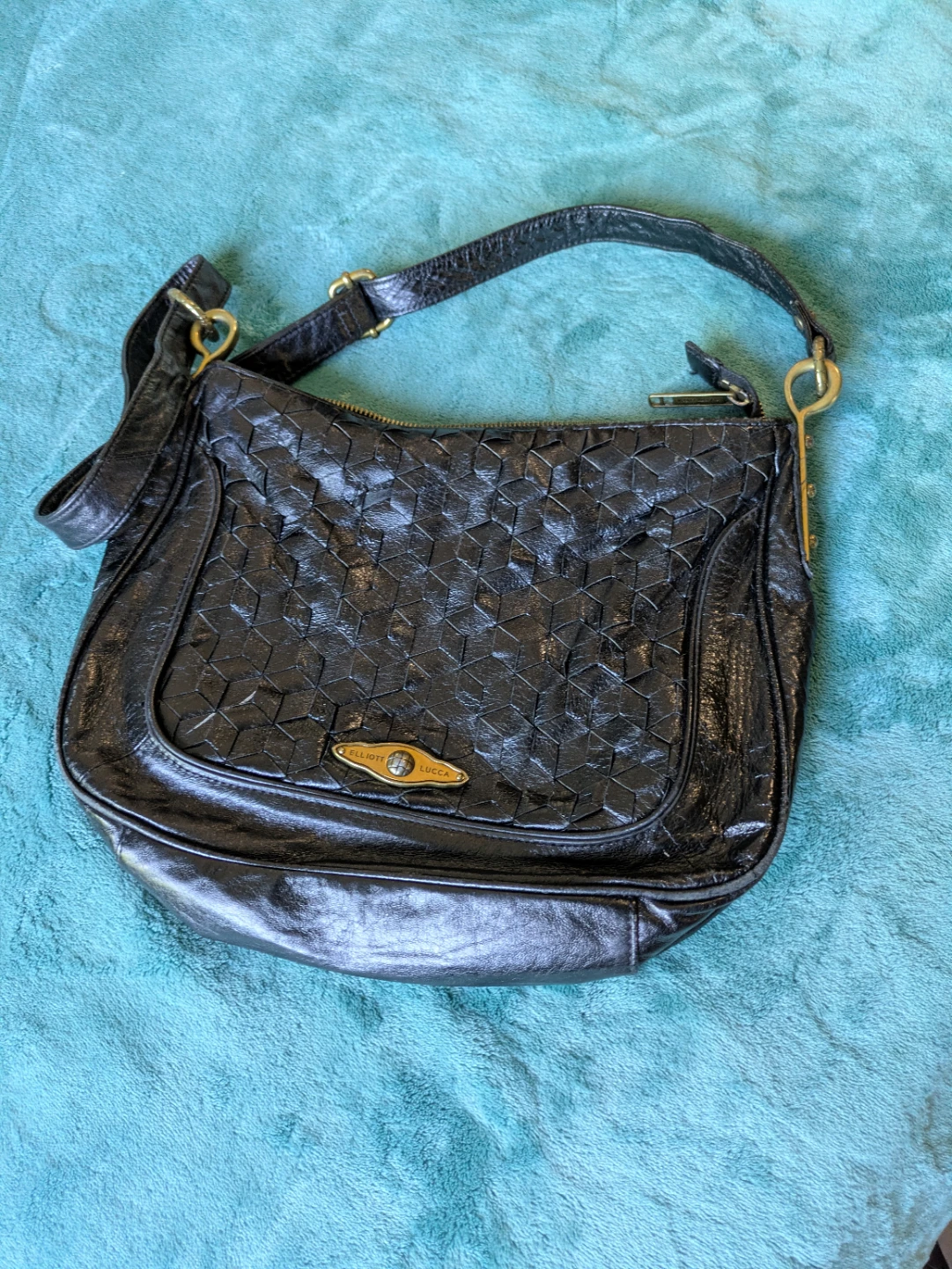 Elliott Lucca Black Woven Leather Shoulder Bag