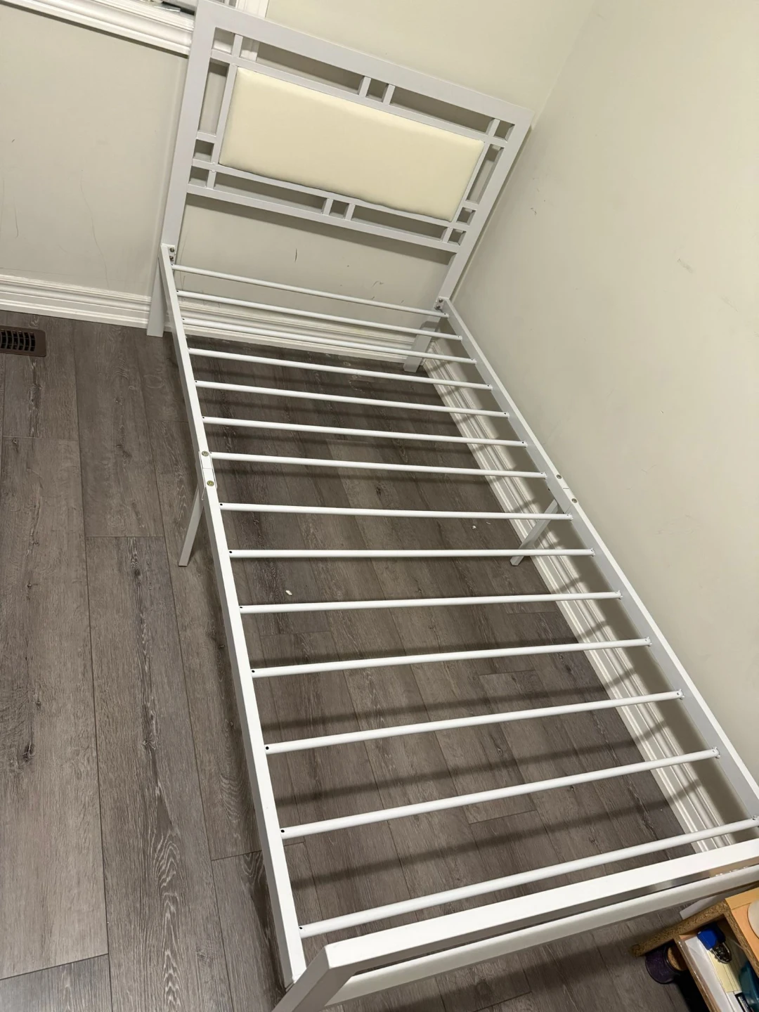 White Metal Bed Frame with Padded Headboard - photo 2