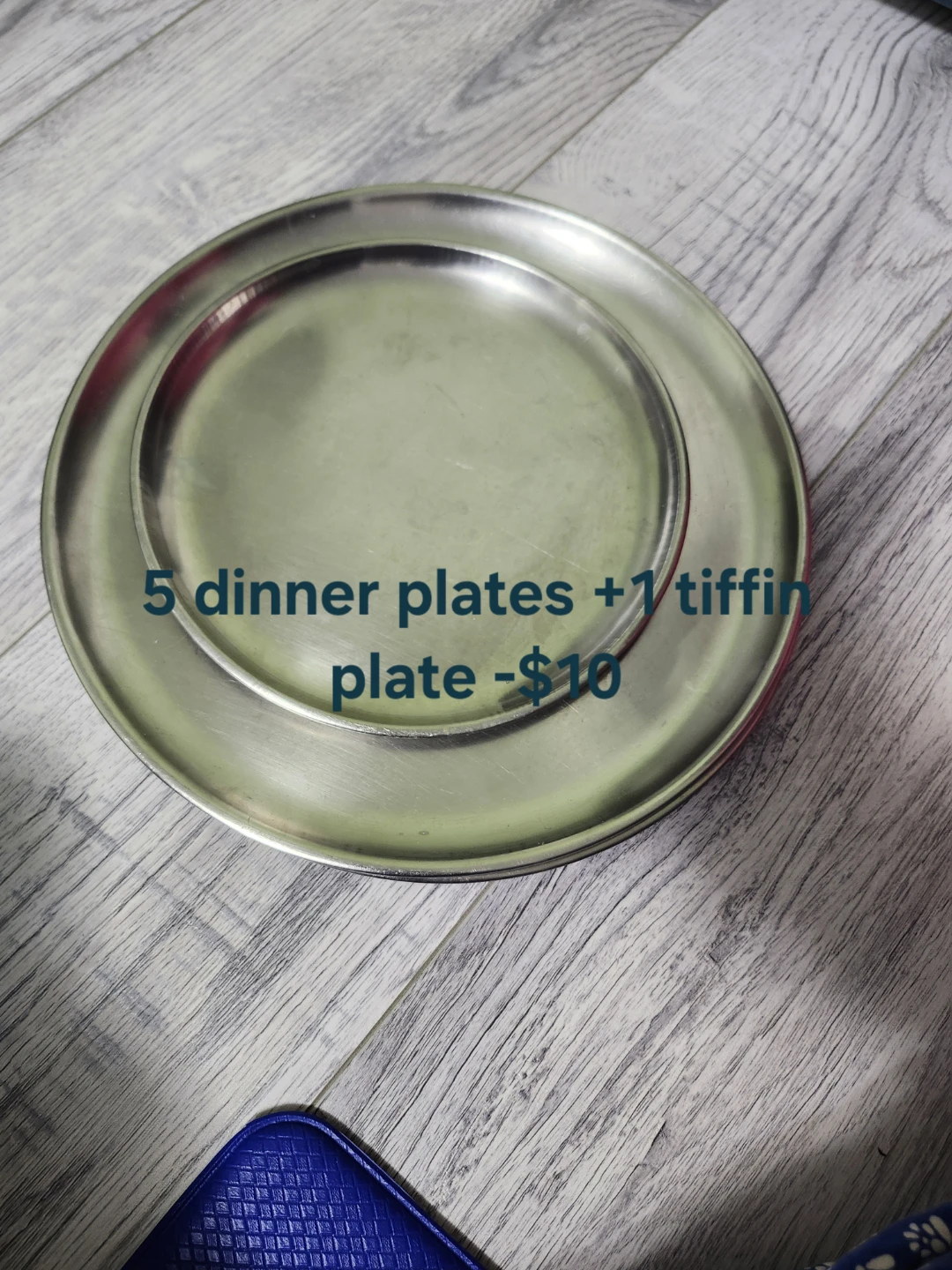 5 Stainless Steel Dinner Plates + 1 Tiffin Plate
