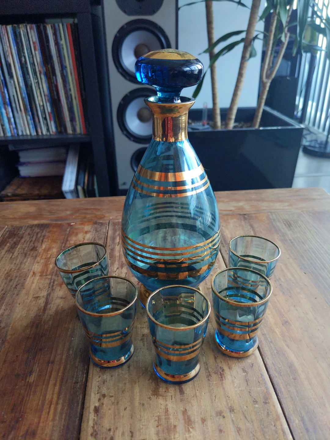 Vintage Blue Glass Decanter Set